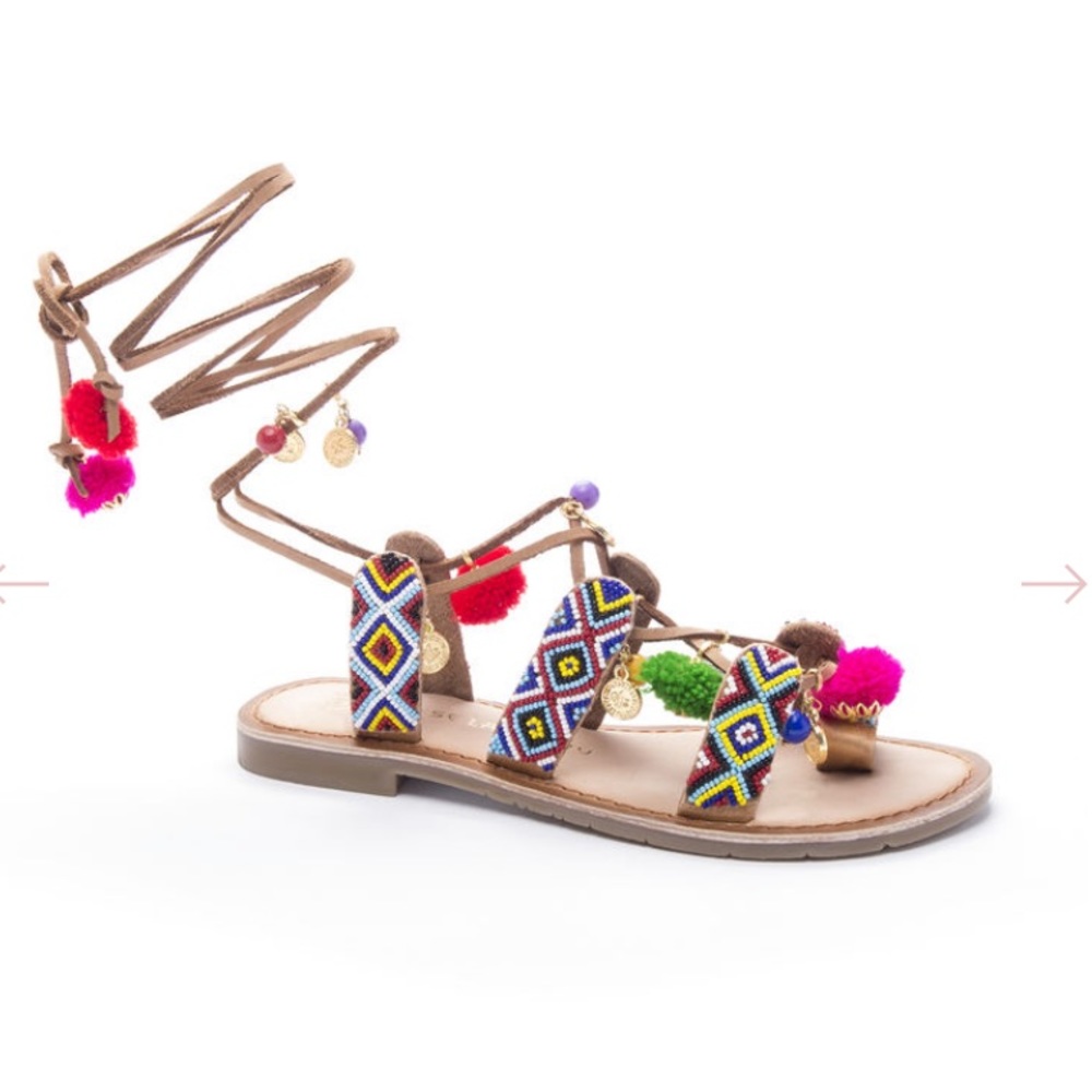 Pom Pom ankle sandals